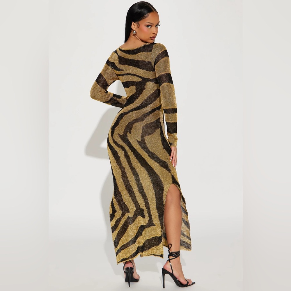 Wild Thang Metallic Maxi Dress - Gold/Black